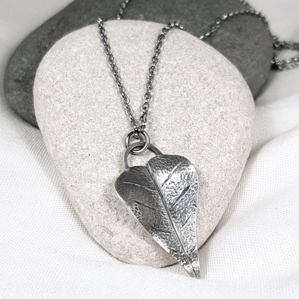 Sterling Silver Leaf Pendant, Oxidised Silver Leaf Necklace, Nature Gift