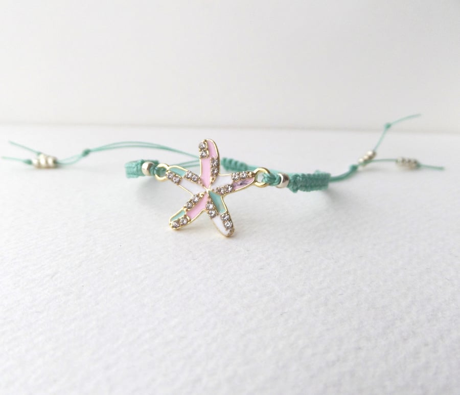 Gold Crystal Starfish, Sea Foam Bracelet