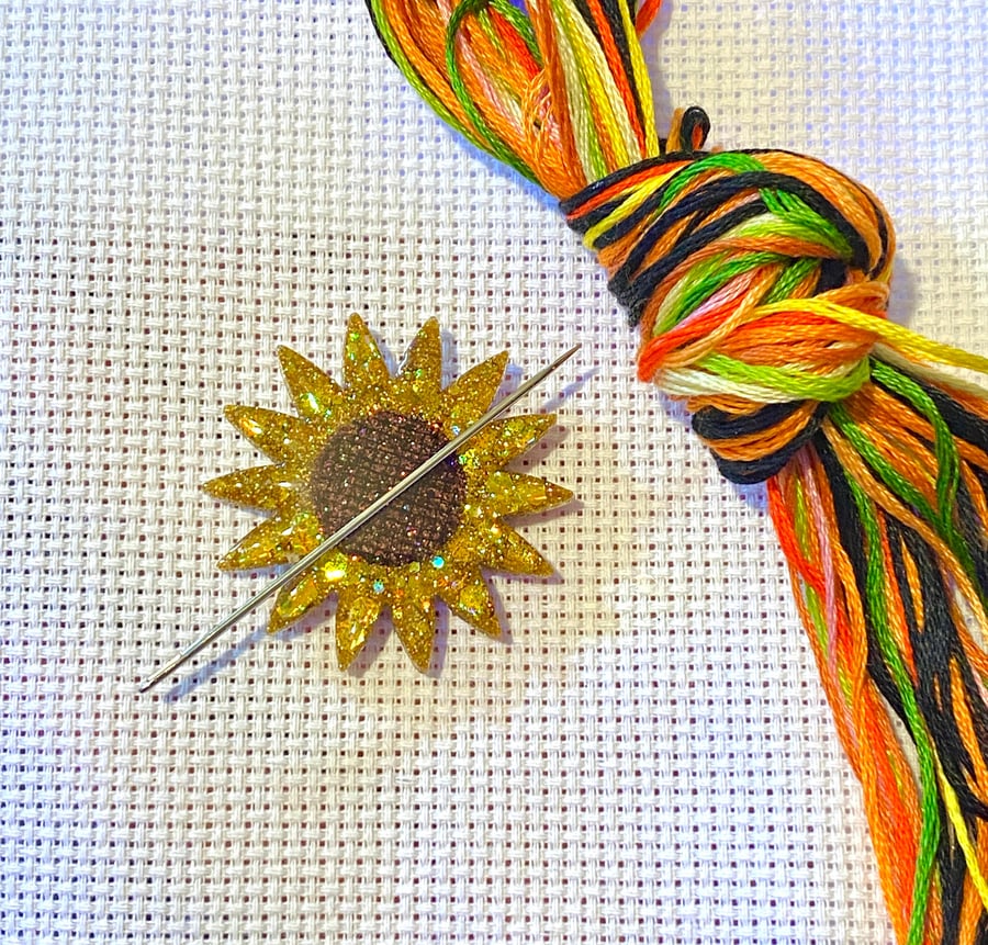 Sunflower needle minder, needle minder, sunflower gifts, cross stitch gift, 
