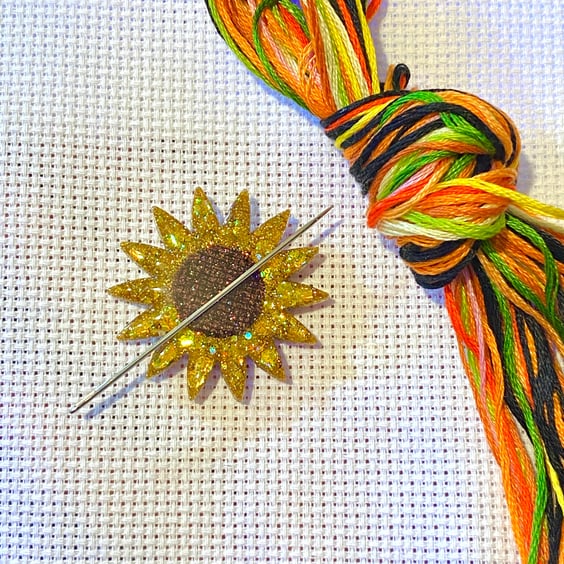 Sunflower needle minder, needle minder, sunflower gifts, cross stitch gift, 