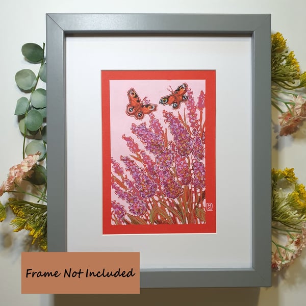 Peacock butterflies and Buddleia flowers original art, butterfly wall art