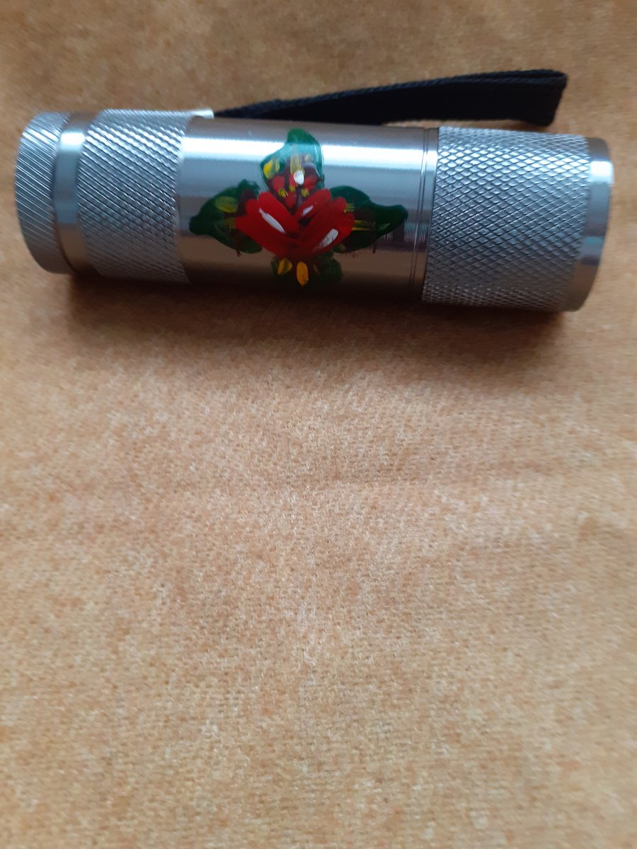 Silver mini LED torch with red canal art style rose