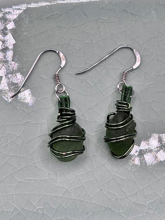 Scottish sea glass Sterling Silver fish hook earrings - Unique gift