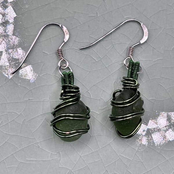 Scottish sea glass Sterling Silver fish hook earrings - Unique gift