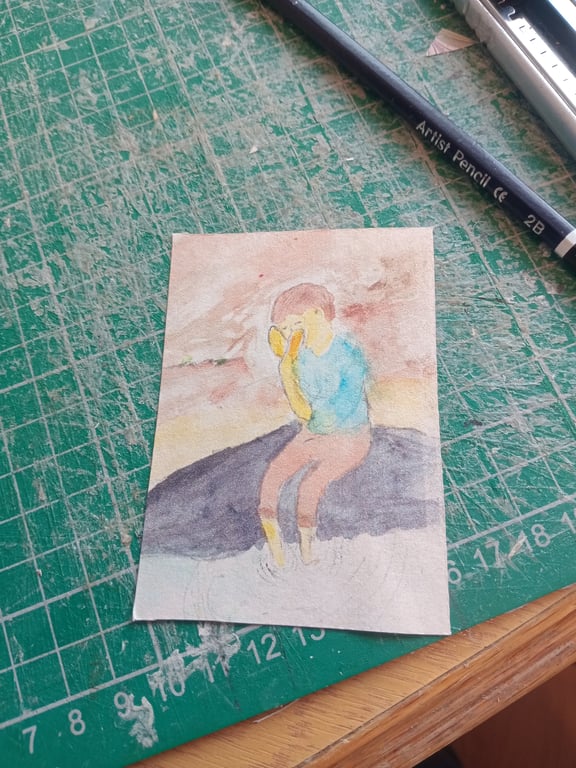 ACEO deskjet print of original art detail printed on tree free hemp paper. 