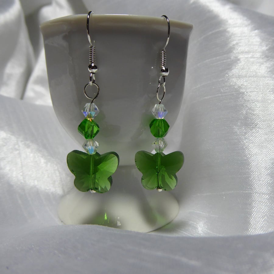  Crystal Glass Butterfly Earrings Green