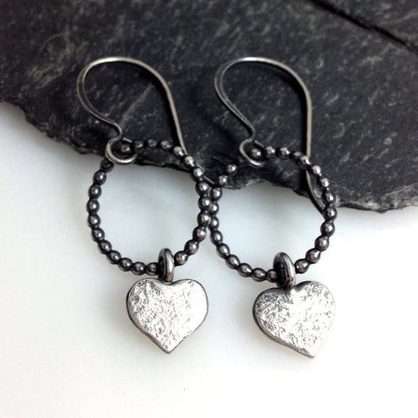 Sterling silver heart earrings - love tokens - 