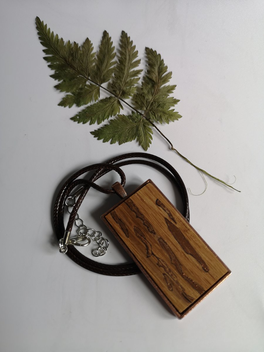 Oak & copper leaf pendant - PEN0002  SALE REDUCTION