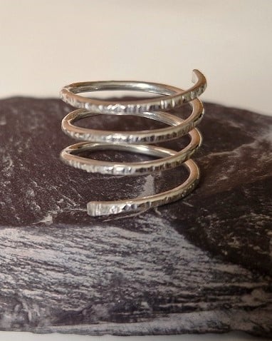 Sterling silver hammered, bark texture, wrap ring: handmade, textured, recycled