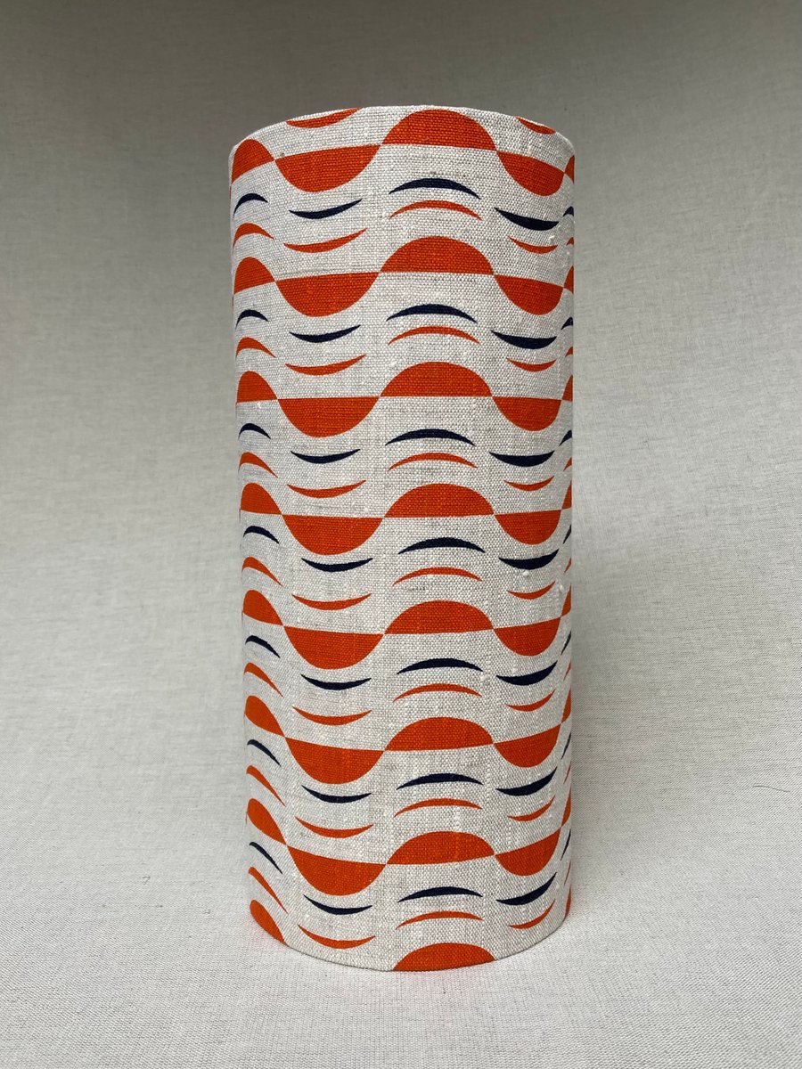 Perfectly Imperfect - Hand printed tall slim lampshade. Orange, navy
