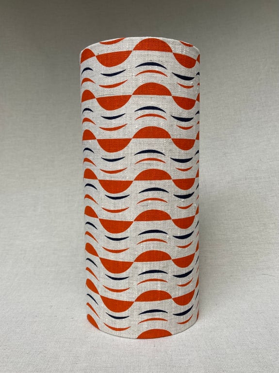 Perfectly Imperfect - Hand printed tall slim lampshade. Orange, navy