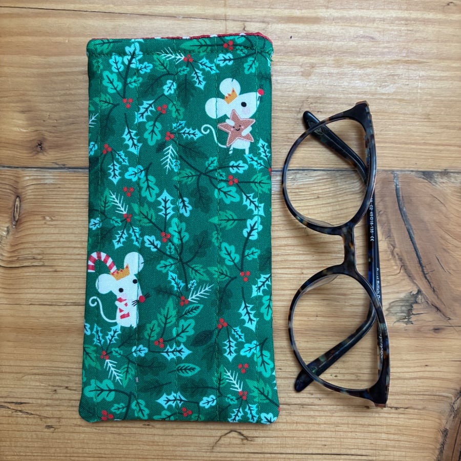 Christmas Mice Quilted Fabric Glasses Case - Folksy
