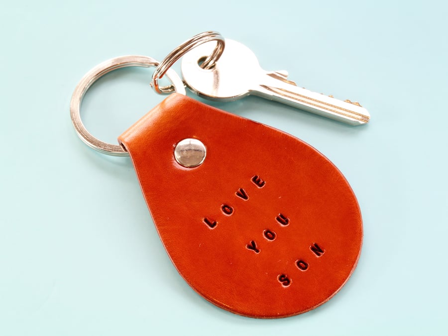 Love You Son Leather Keyring, Handmade Son Keyring, Son Key Fob, Leather Key Fob