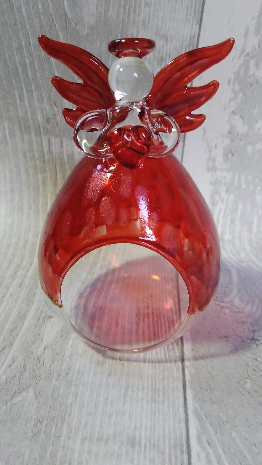 Angel tealight holder. Hand painted glass tealight holder.
