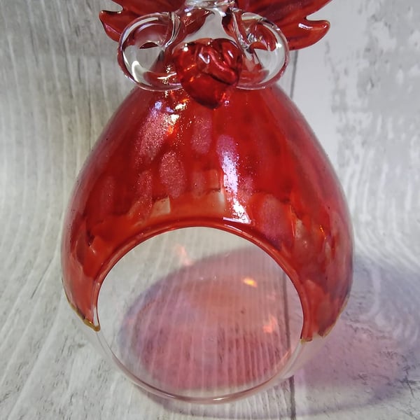 Angel tealight holder. Hand painted glass tealight holder.