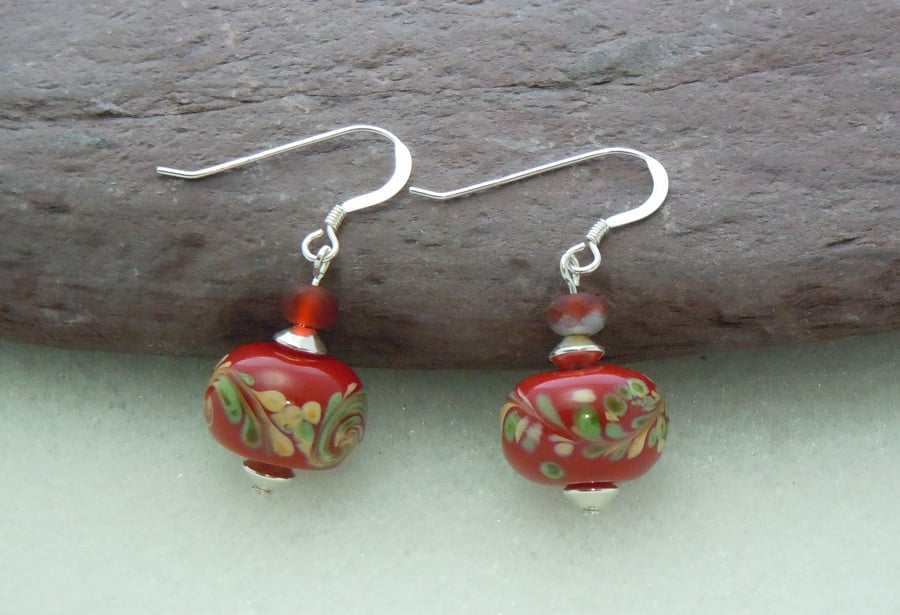 Sterling silver Lampwork glass & Czech glass bead earrings