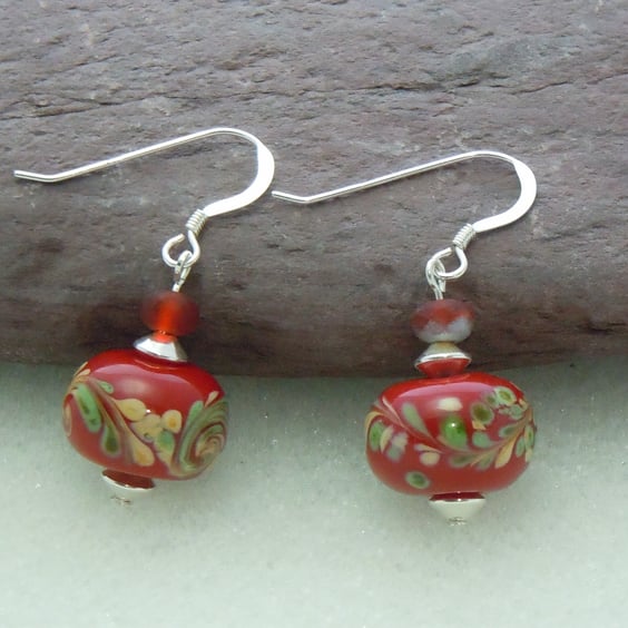 Sterling silver Lampwork glass & Czech glass bead earrings