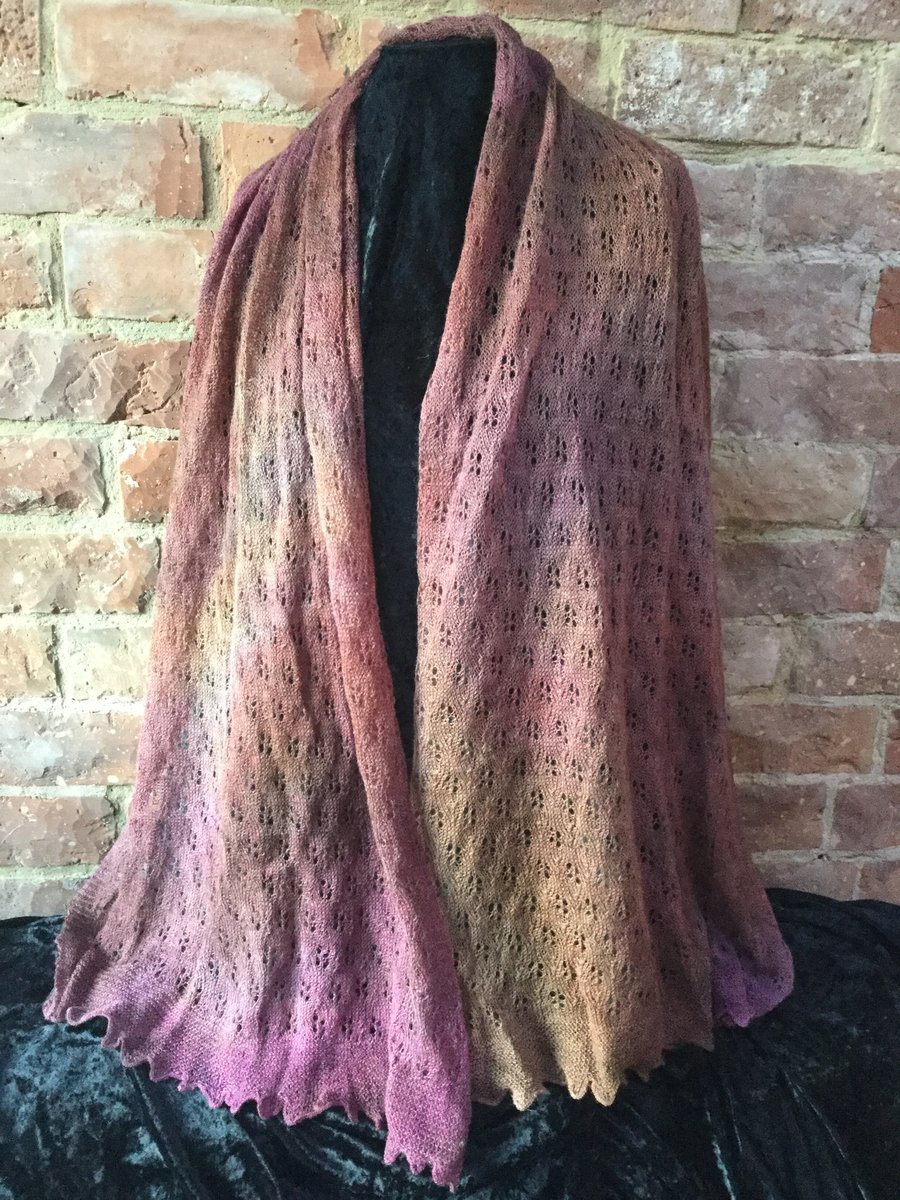MoBair Hand Dyed Baby Alpaca & Wool Stole 80x32 Pink Taupe Tones