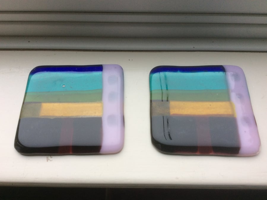 Fused Glass Winter Cityscape Coasters or Suncatchers- set of 2