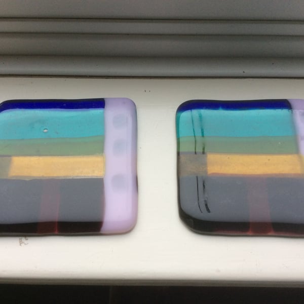 Fused Glass Winter Cityscape Coasters or Suncatchers- set of 2