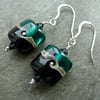 sterling silver, teal and black lampwork glass earrings