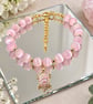 Pink Cat's Eye Bracelet with Turtle Charm