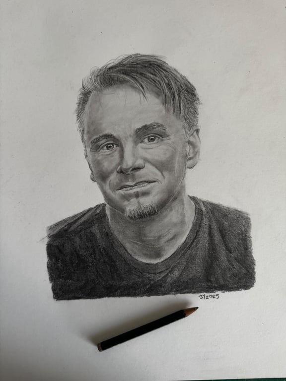 Original framed A3 portrait of Gavin Harrison