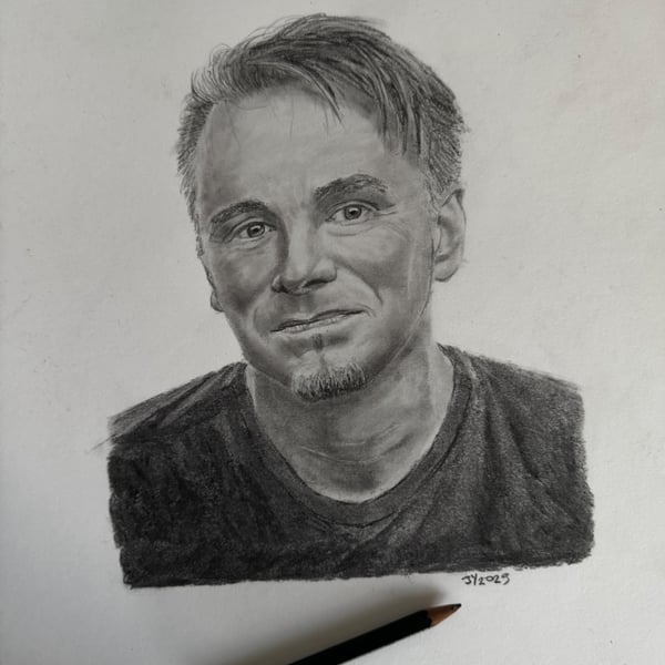 Original framed A3 portrait of Gavin Harrison