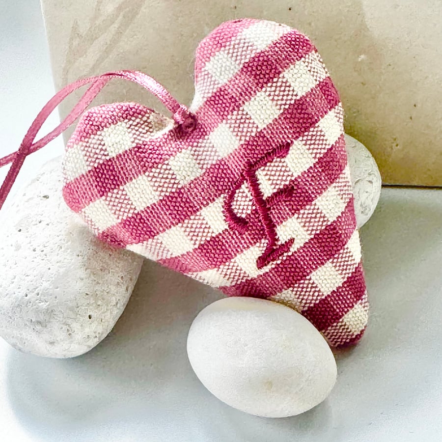 SALE ITEM - MINI HEART -  'F' in pink gingham