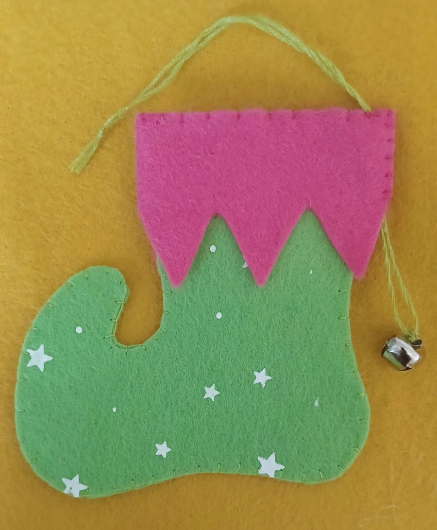 Handmade Elf Boot Christmas Green and Pink