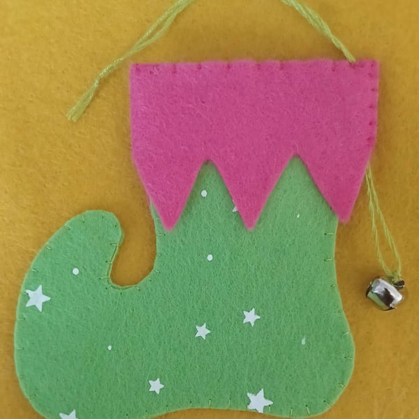 Handmade Elf Boot Christmas Green and Pink
