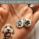 Silver Dog Paw & Nose Print Necklace: Pet Memorial Keepsake