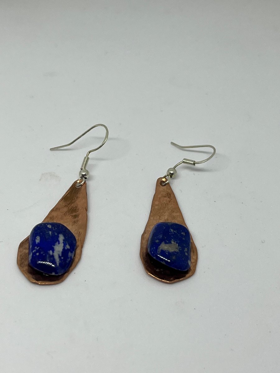 Handmade Copper Earrings mounted with Lapis Lazuli
