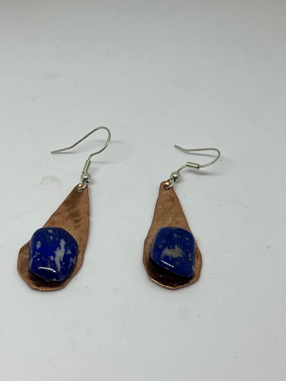 Handmade Copper Earrings mounted with Lapis Lazuli