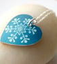 Christmas snowflake heart pendant in teal blue  - Image 2