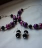 MAGENTA, FUSCHIA AND BLACK RHINESTONE NECKLACE WITH FREE EARRINGS.  618 - Image 2