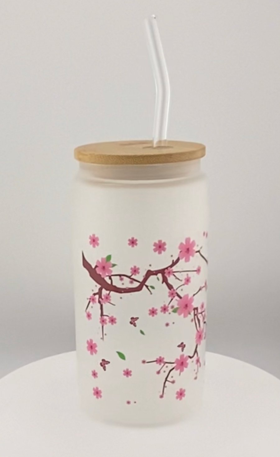 Blossom Frosted Glass Tumbler with glass straw