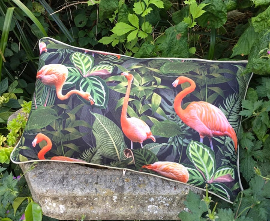Flamingo Cushion. Flamingo print bolster pillow. Free UK P and P.