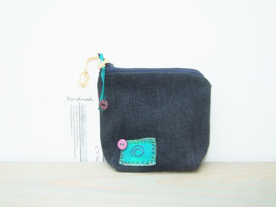 Denim Coin Purse with Zip Fastening - reduced to clear