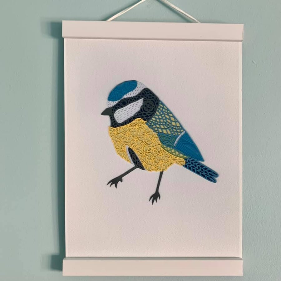 "Blue Tit" Papercut Fine Art Print - A4