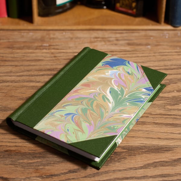 Hand bound A6 Journal or Notebook (Green). Untrimmed edges, 5mm dot-grid.