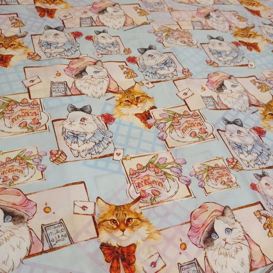 Cats and Rabbits Pattern Fabric 