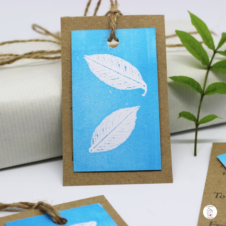 Individually Hand Printed Leaf Gift Tags - Set of Three