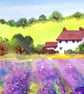 Cotswolds, Lavender Farm, Watercolour Print A3 -  in 20 x 16 '' Mount - Image 2