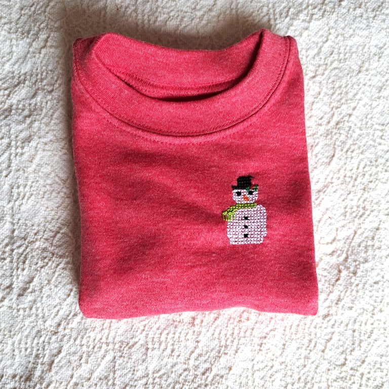 Snowman, T-shirt, age 3-6 months, hand embroidered