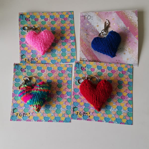 Hand Knitted Heart Keyring, Accessory for Bags & Keys