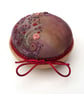 Pincushion. Hand Embroidered & Hand dyed Pin cushion on Oak Base  - Image 5