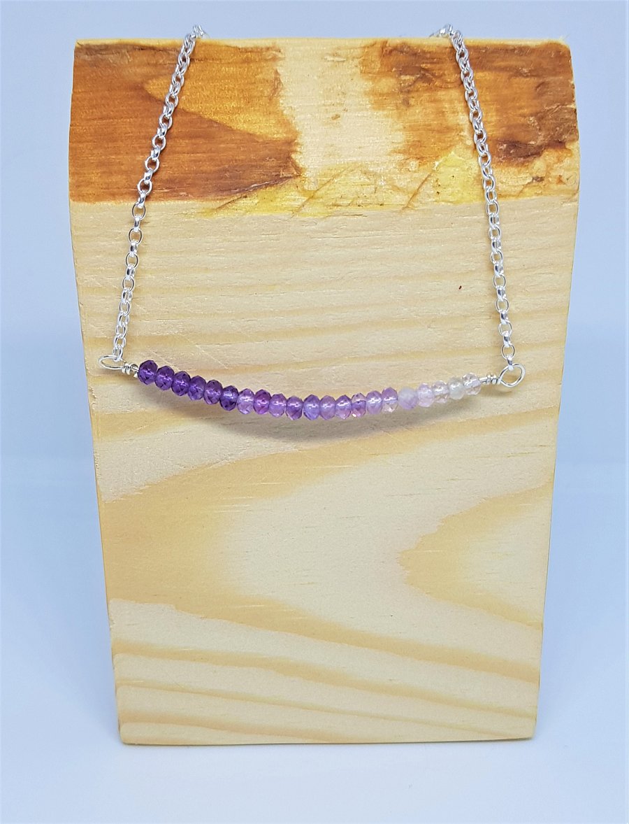 Ombre Amethyst Sterling Silver Gemstone Bar Stacking Bracelet