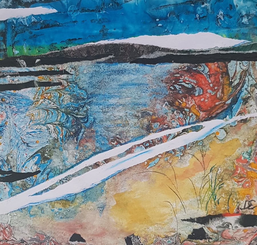 Hebrides Shore original artwork oil on paper collage expression of landscape 
