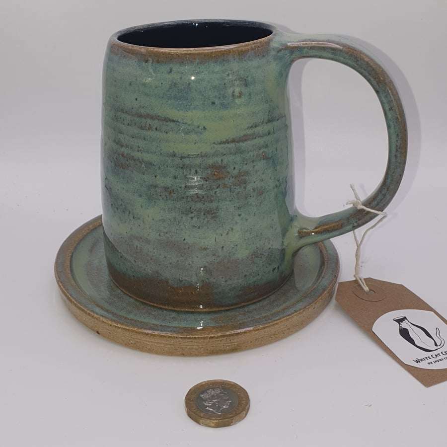 Stoneware mug and saucer